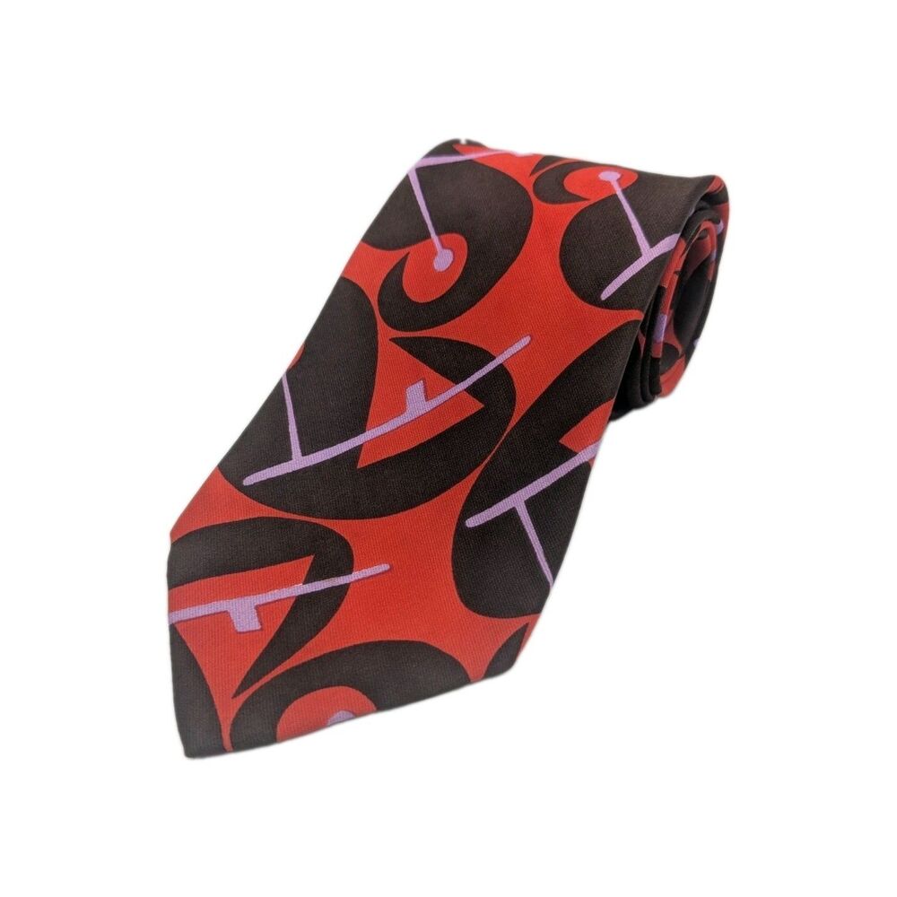 Maus & Hoffman Silk Tie Made Italy Cocktail Martini Novelty Abstract Red 3.5"